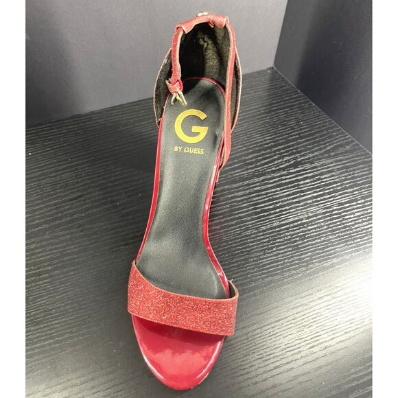Guess Womens Red Glitter Block Heel Sandals Size 8.5 Ankle Strap Open Toe - Picture 7 of 8